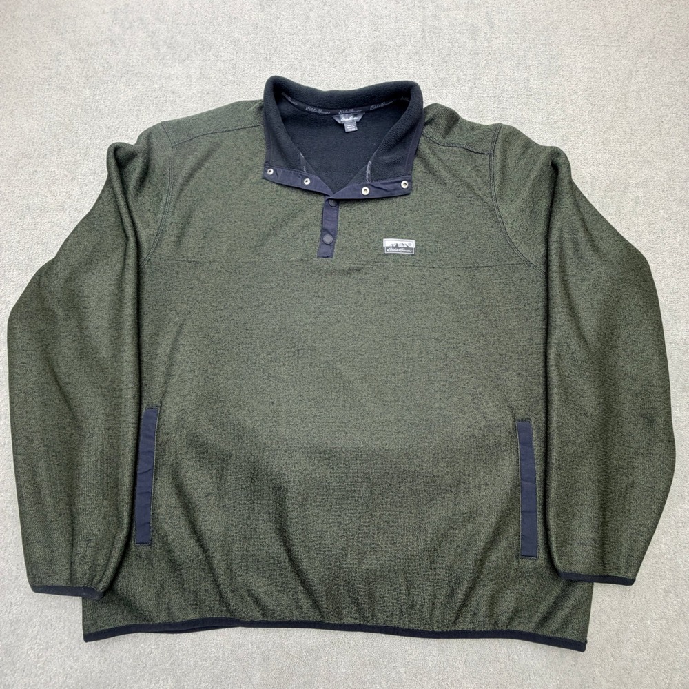 Eddie Bauer Mens XXL Forest Green 1/4 Snap Fleece Sweater Pullover EB001061